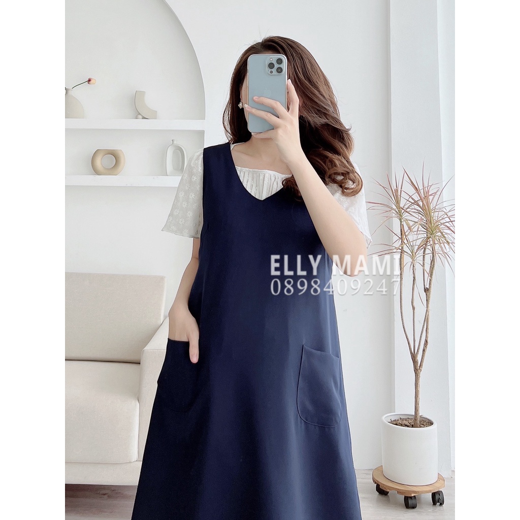 ( 40kg - 95kg ) Set Yếm Bầu ,Suông Công Sở 2 Túi Mặc Thoải Mái Suốt Thai Kì &amp; Sau Sinh Thiết Kế ( Yếm , Áo Sơmi  )