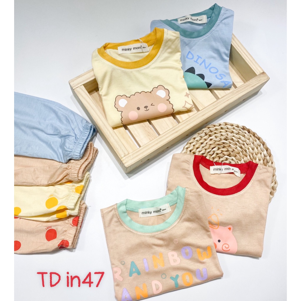 Bộ Dài Tay THUN LẠNH MINKYMOM Phối Màu In Hình Động Vật Dễ Thương Cho Bé TD-IN47