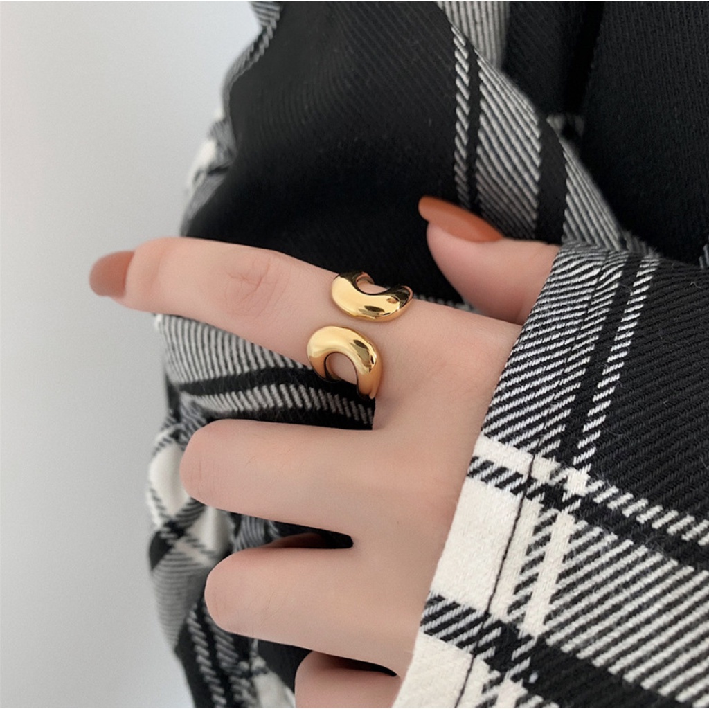 Nhẫn nữ đẹp hở tuỳ chỉnh size bản dày mạ vàng 18k phong cách Âu Mỹ cá tính Boho (size 7)