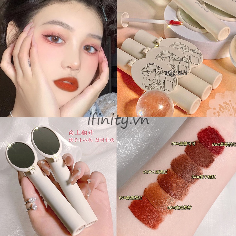Son kem sệt Maffick mềm mịn lâu trôi kèm gương trang điểm họa tiết cô gái tiện dụng