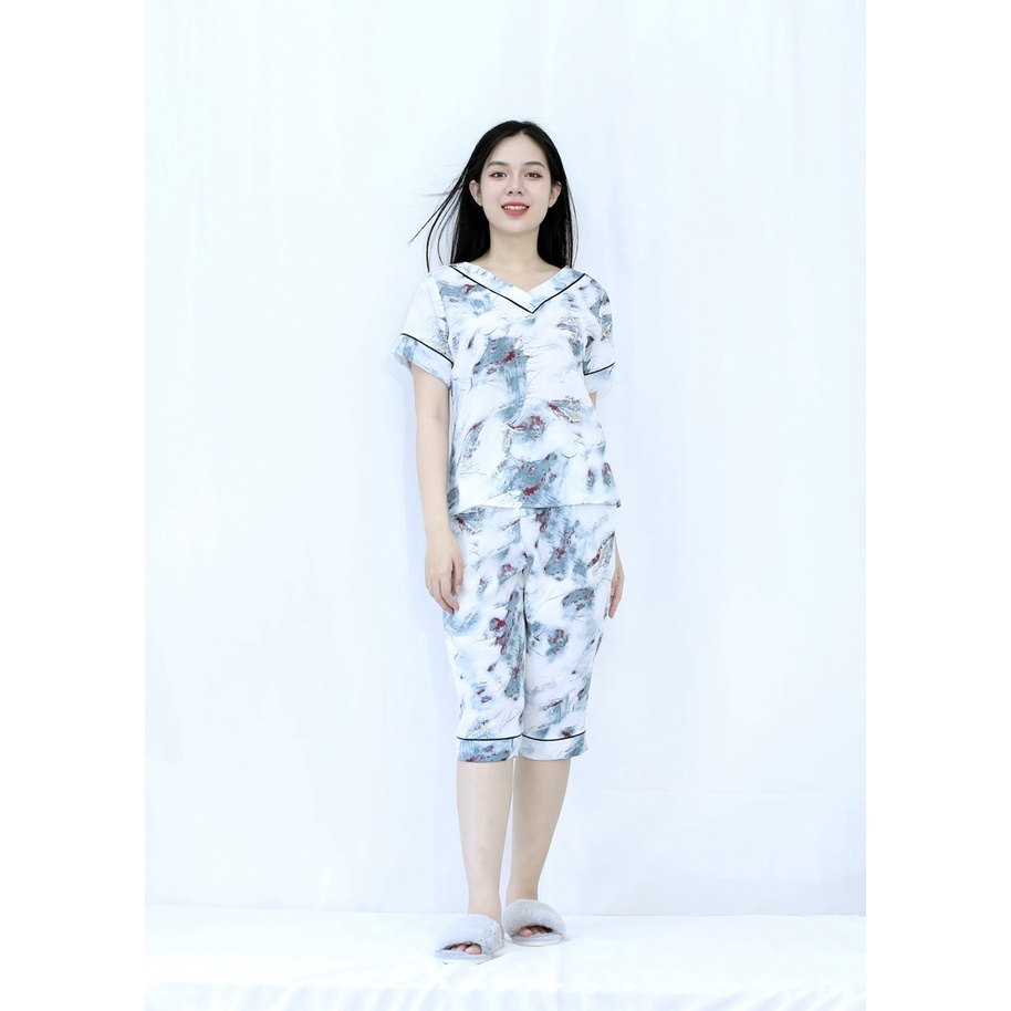 [HÌNH THẬT 100%] Bộ đồ Pijama nữ lửng TRẮNG HÌNH KHỐI BẤT QUY TẮC - CỰC XINH  - vải lụa cao cấp - Cực Kì Sang Chảnh