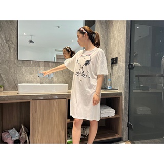 Đầm Suông Nữ Chất Cotton Mềm Mát Tay Lỡ Form Rộng Basic Hình In Chú Chó Đáng Yêu Tới 70kg TTDS0239