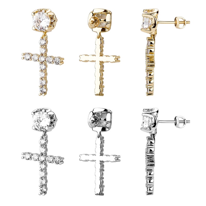 Bông Tai Hình Chữ Thập Đính Đá Zircon Lấp Lánh Sang Trọng Cho Nữ