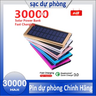 Sạc dự phòng 30000mAh Sử Dụng Năng Lượng Mặt Trời  Trang bị đèn LED chiếu sáng Pin dự phòng Chính Hãng