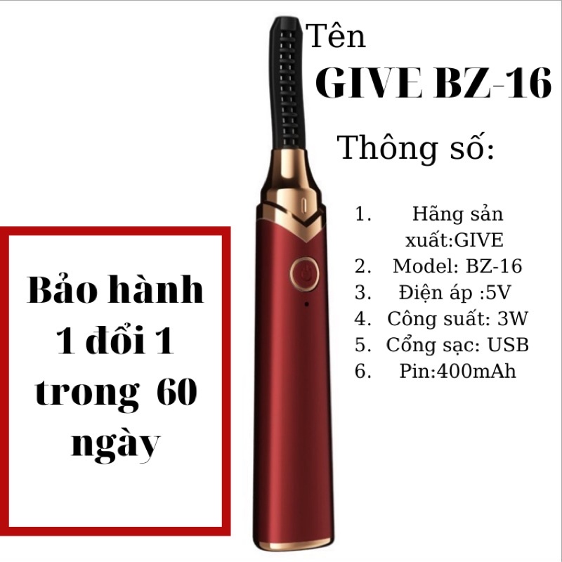 Máy uốn mi nhiệt 3 nấc nhiệt độ GIVE BZ-16,có ion âm bảo vệ mi uốn cong mi tức thì.chăm sóc mi mắt.giữ nếp 24 giờ