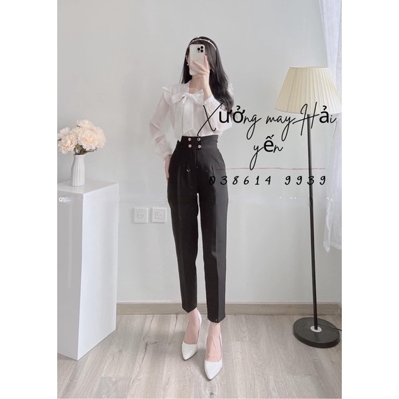 Quân tây nữ lưng cao 4 cúc chất vải vitex Hàn mặc siêu tôn dáng mã 268