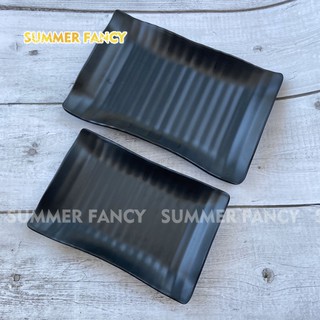 Dĩa Chữ Nhật  23x15.5cm Đen Nhám Nhựa Melamine size - đĩa gợn sóng SF-DCN48N