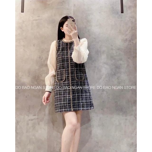 VÁY DẠ TWEED PHA TAY TƠ BỒNG