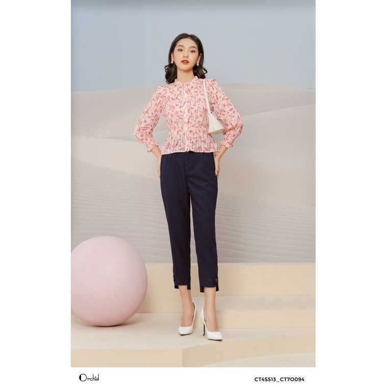 AÓ SƠ MI REN DÀI TAY HOA HỒNG, CHẤY LIỆU TWILL SILK CAO CẤP - Orchid CT4C513
