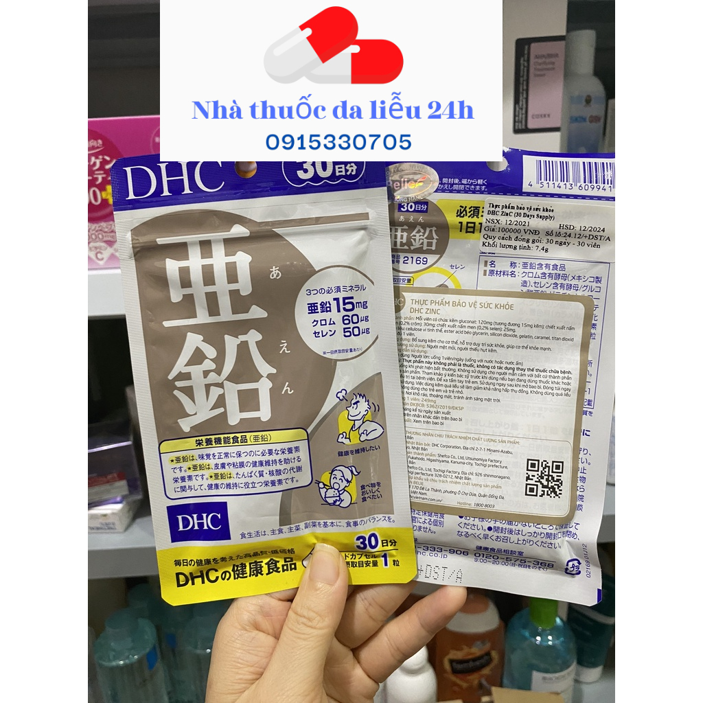 Viên uống bổ sung Kẽm DHC Zinc 15 viên/15 ngày và 30 viên/30 ngày - Hàng chính hãng - Nhà Thuốc Da Liễu 24h