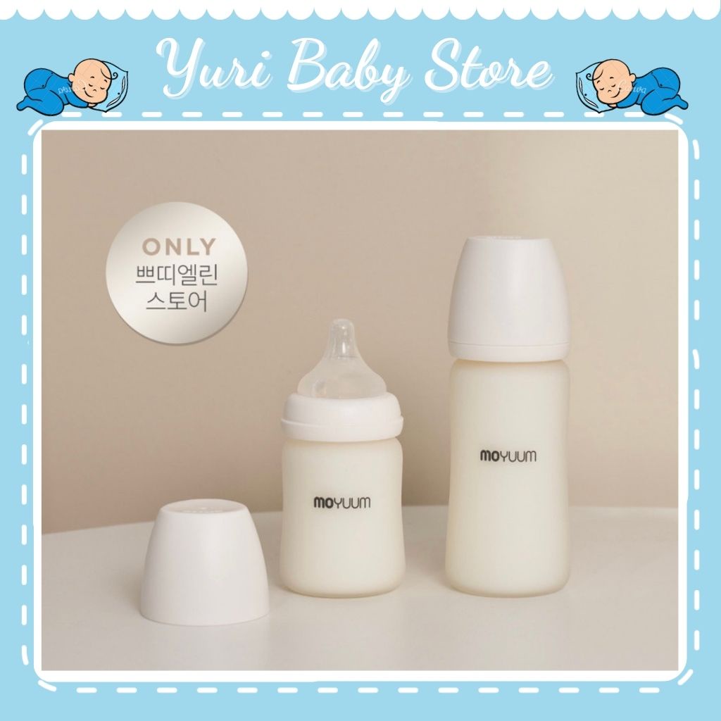 Bình sữa moyuum thuỷ tinh tráng Silicone siêu nhẹ Nội Địa Hàn cao cấp 150/240ml