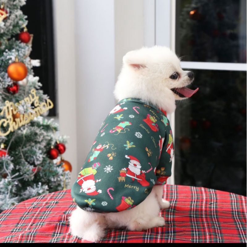 Áo NOEL cho chó mèo thú cưng, Quần áo cho chó Poodle chất nỉ hoạ tiết giáng sinh cây thông đẹp QACM5