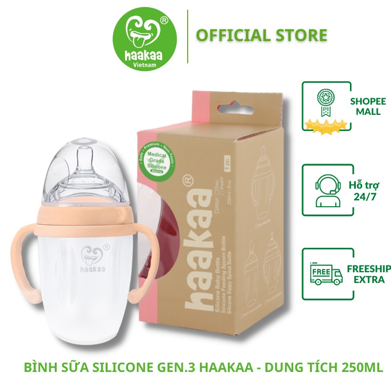 Bình sữa silicon Gen.3 Haakaa | Dung tích 160ml và 250ml| Dễ dàng chuyển đổi bình trữ sữa, cốc hứng sữa