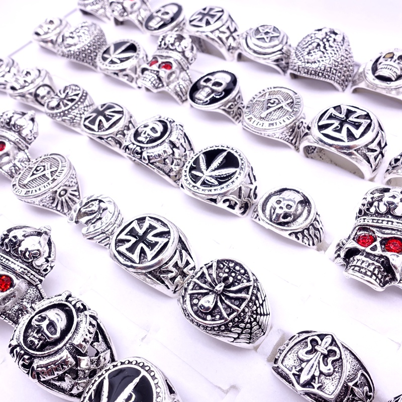 Bán Sỉ Set 20 Nhẫn Hình Bộ Xương Động Vật Xe Đạp Màu Bạc Phong Cách Punk Hiphop Thời Trang Làm Quà Tặng Cho Nam