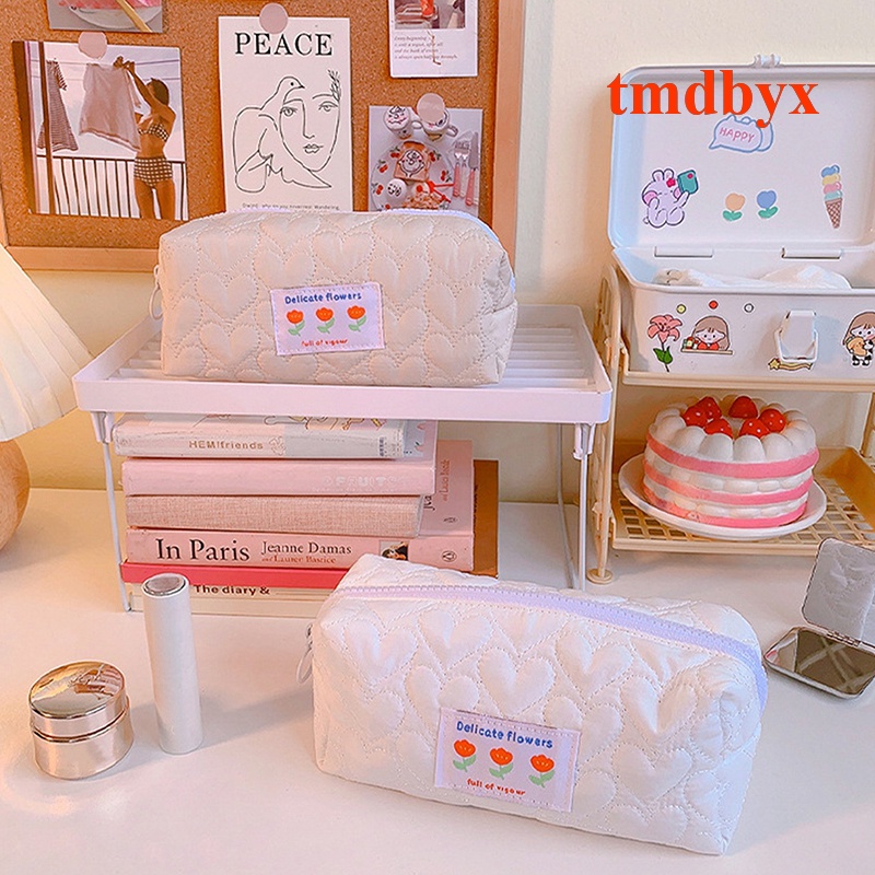 Túi Đựng Bút Chì / Mỹ Phẩm Phủ Lông Họa Tiết Hoa Tinh Tế Sức Chứa Lớn