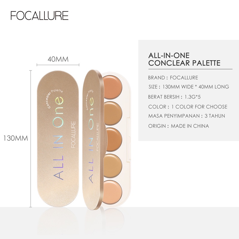 FOCALLURE GoldenAge 5 in 1 Multi Uses Concealer Palette High Coverage Lightweight Lasting Waterproof Portable 1.3g | WebRaoVat - webraovat.net.vn