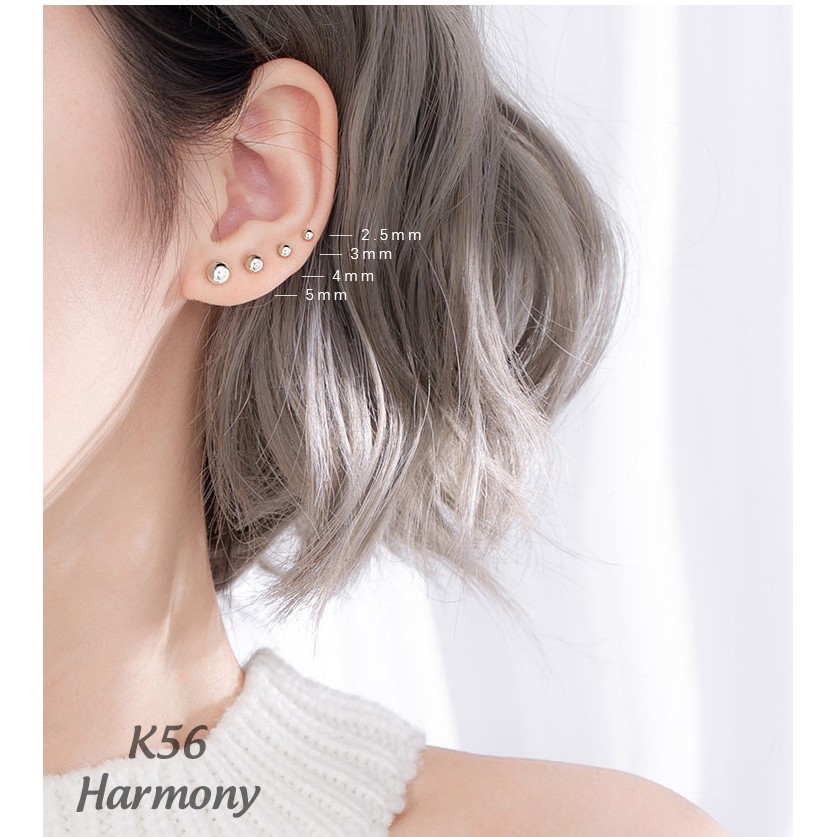 Bông tai, khuyên tai unisex nam nữ tròn nhiều size hạt bi mindot basic K56 (lẻ 1 chiếc) | TRANG SỨC BẠC HARMONY