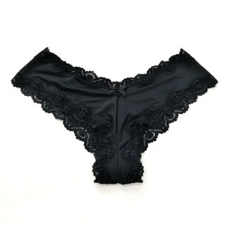 CT3014 Quần lót nữ lụa phối ren Victoria's secret đen dây chéo hồng
