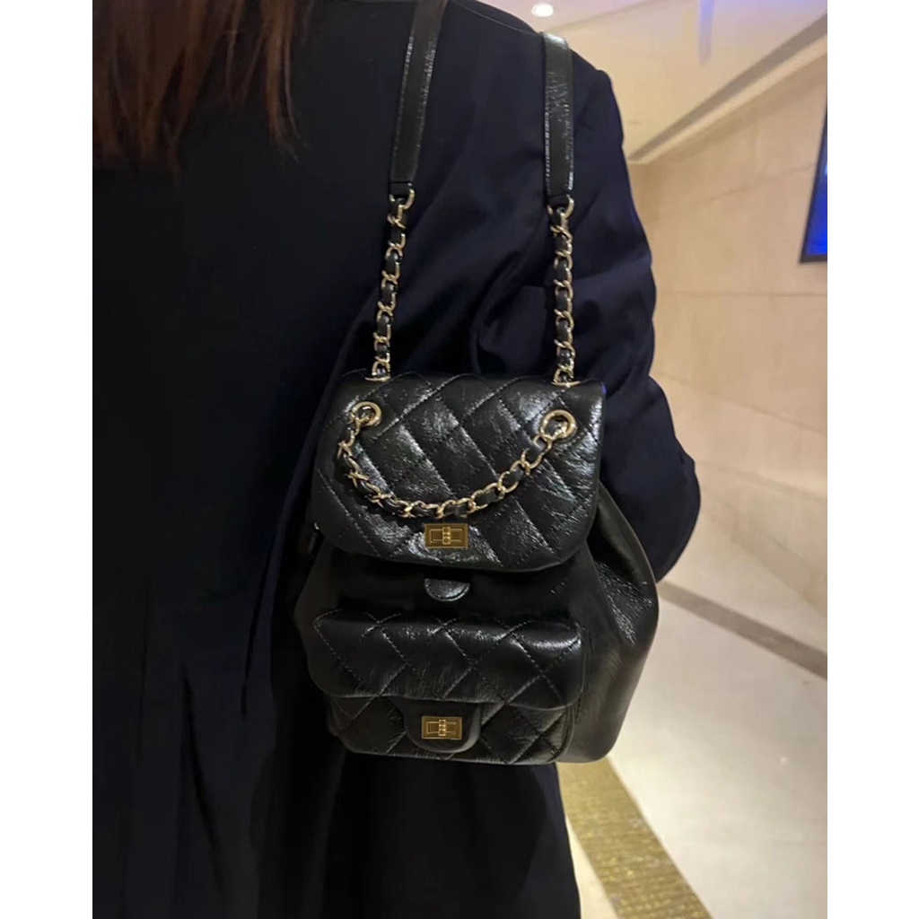 Balo đi học/ du lịch JASMIN NOIR sức chứa lớn phối dây xích lót bông kẻ sọc caro thời trang