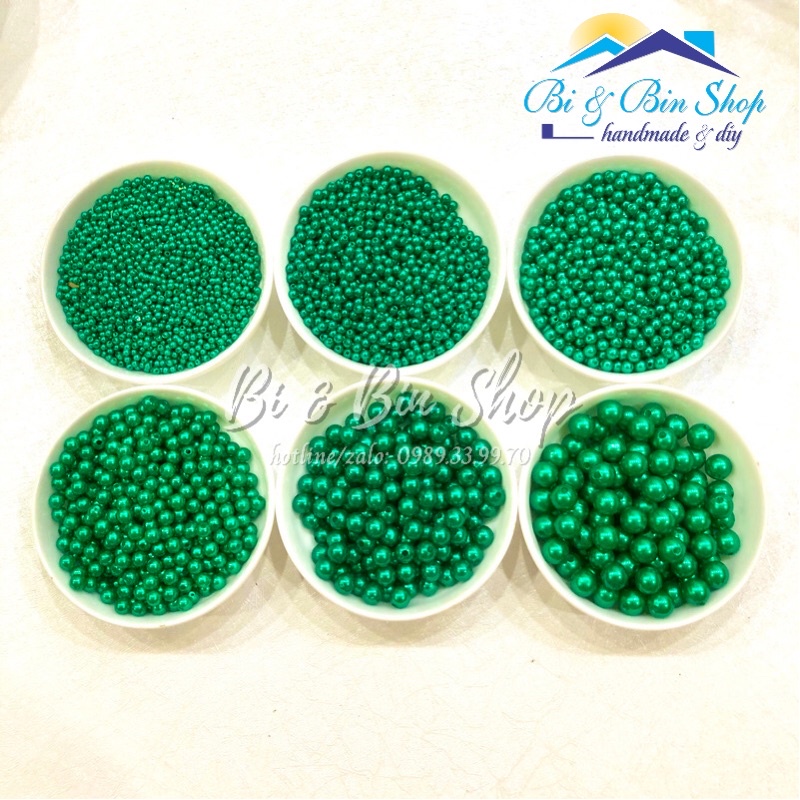 Hạt Trai Màu Xanh Két Đủ Size 3-4-5-6-8-10mm Đính Kết Trang Phục - Phụ Kiện