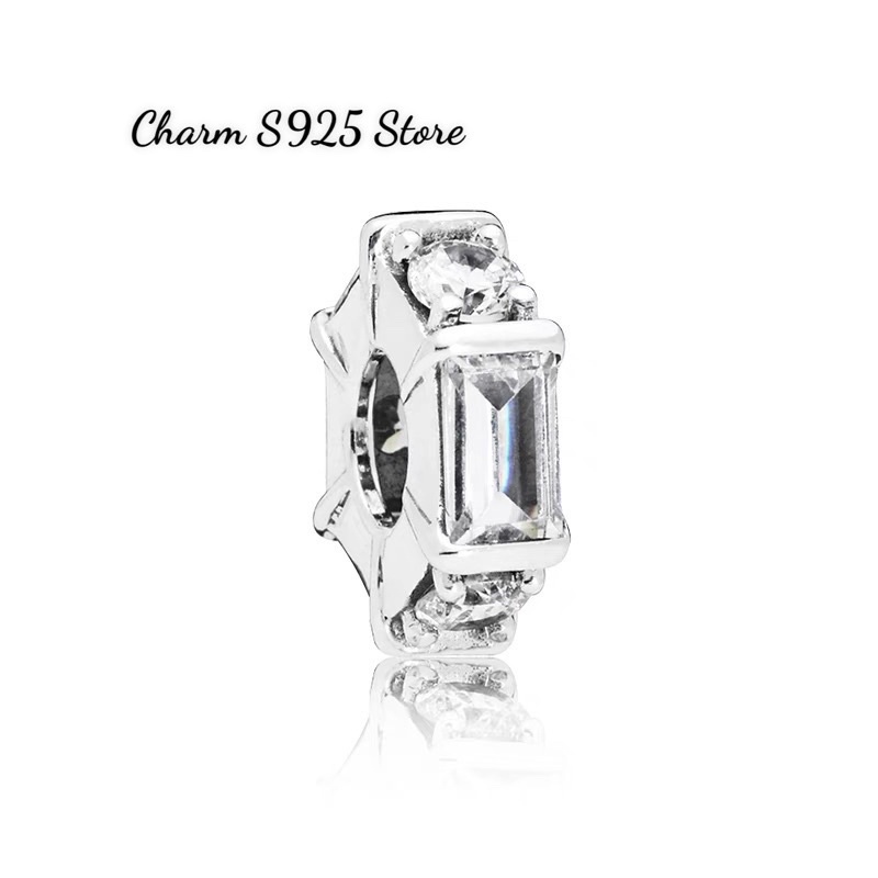 charm pan đá trắng vuông bảng nhỏ bạc s925 cao cấp