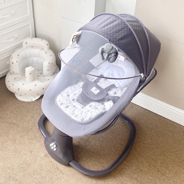 Nôi điện tự động kết hợp ghế ngồi đọc sách cho bé nhạc trắng KUB/Mastela 8107/8108 - điều khiển từ xa - có loa Bluetooth