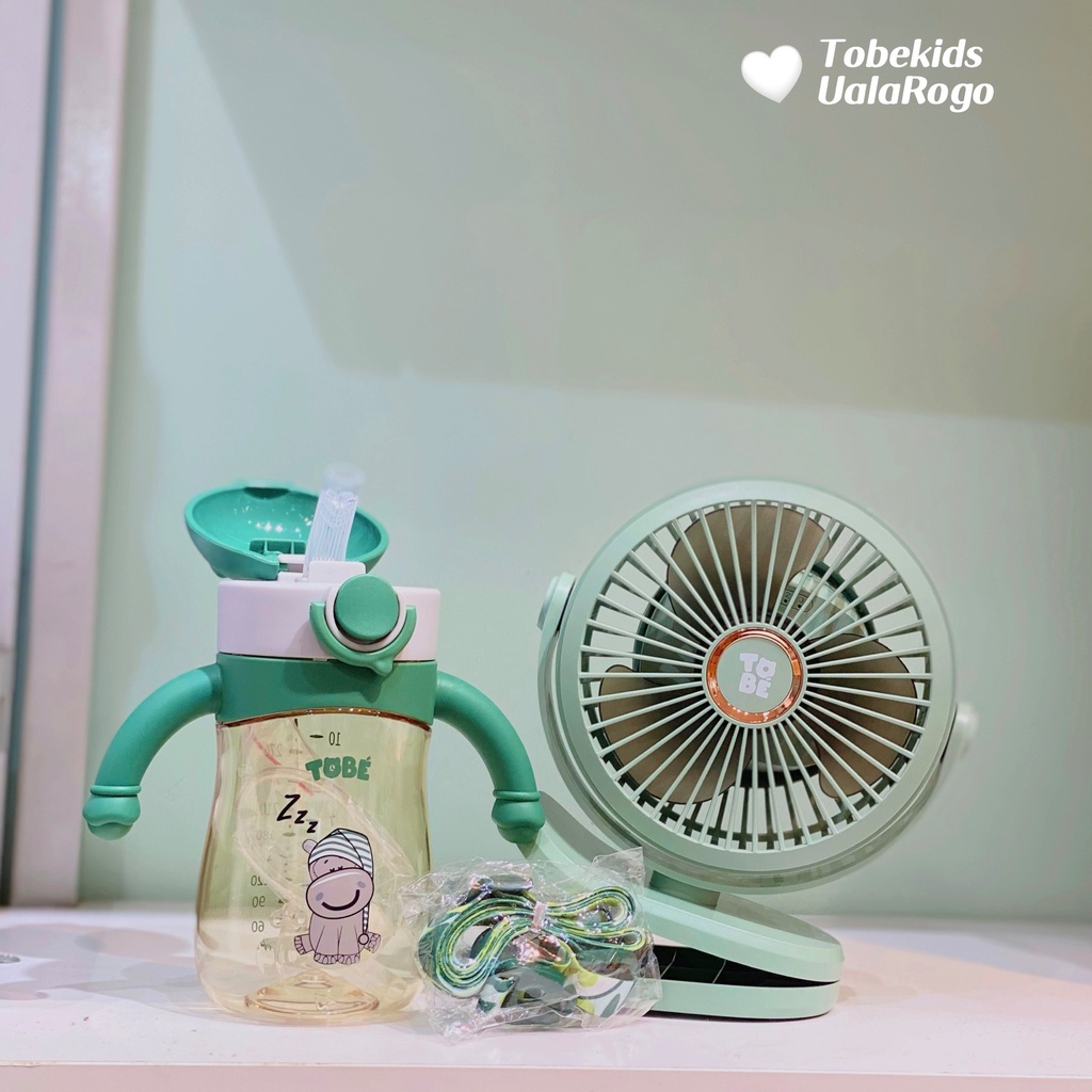 Quạt tích điện mini và Bình nước chống sặc cho Tobé cho các bé