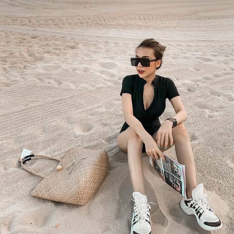 {Kèm ảnh thật} Áo tắm khóa kéo tay ngắn vạt xéo