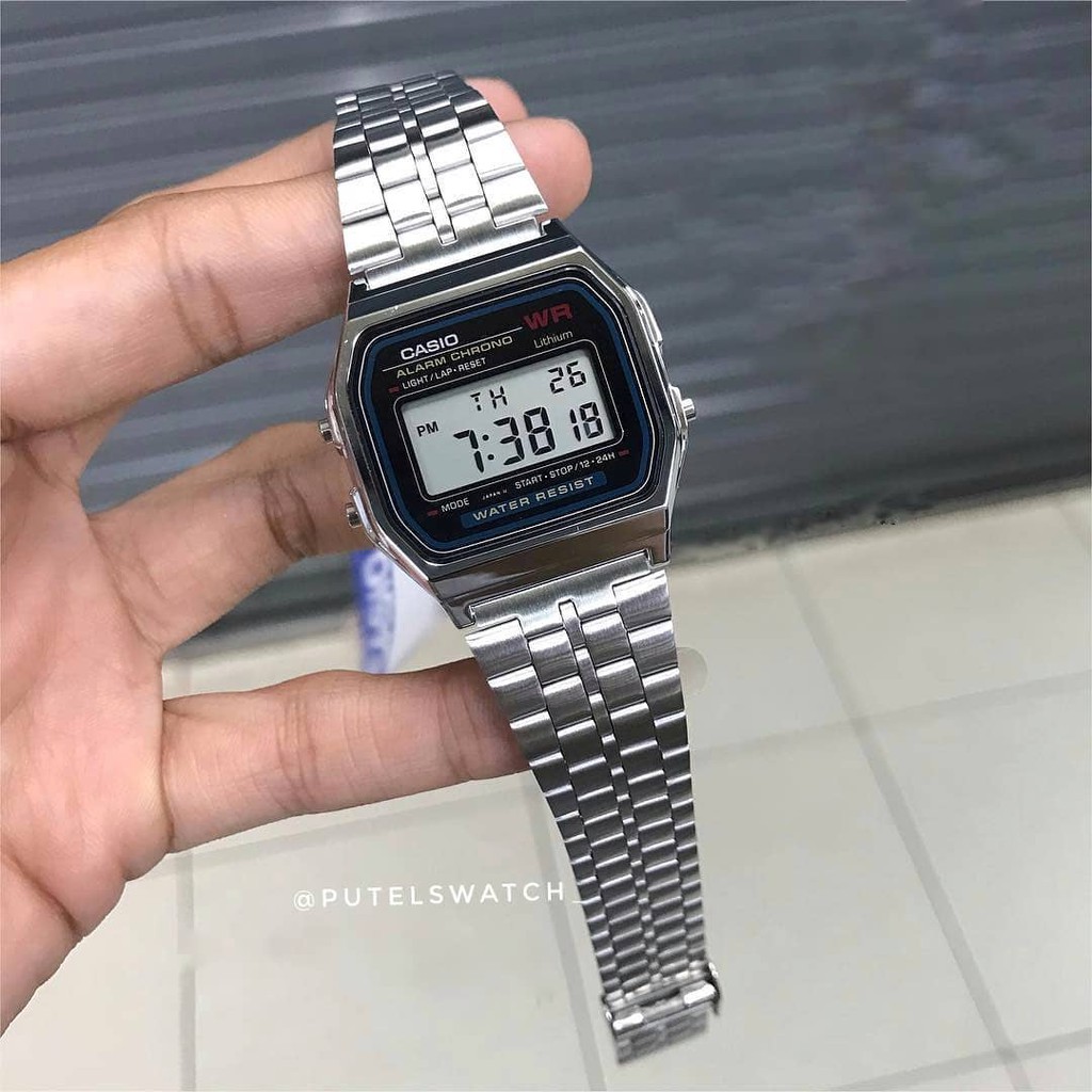 Đồng hồ Nam nữ Casio A159 điện tử dây thép không gỉ, mẫu bạc mặt đen sang trọng, thanh lịch - Haizz.shop