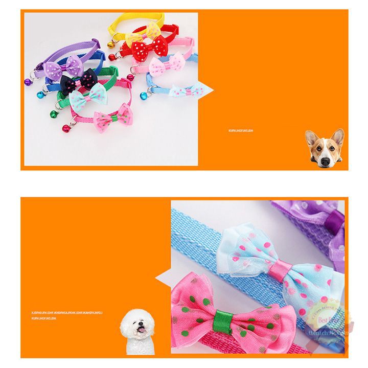 Vòng cổ nơ dễ thương cho thú cưng chó mèo bản to 1cm có đính chuông kêu lơ nhiều màu cute dễ thương