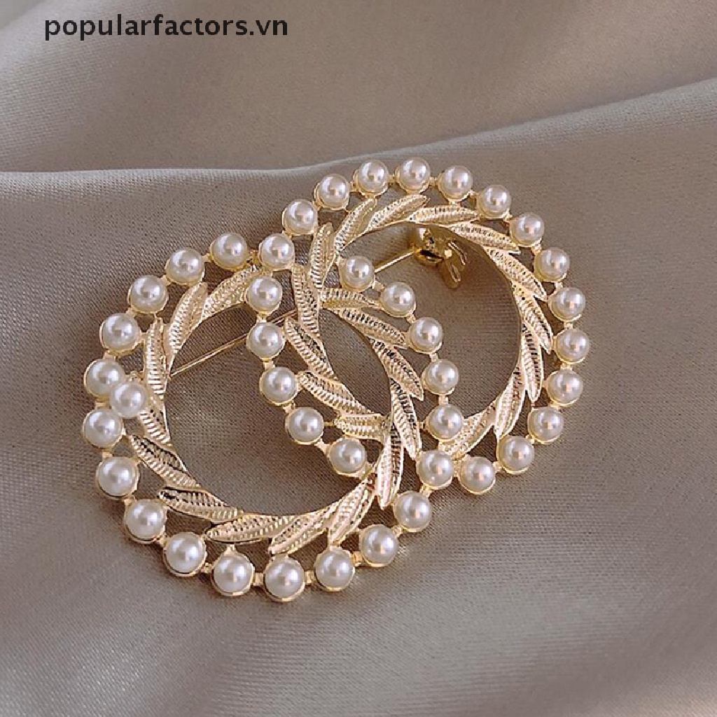 Ghim Cài Áo / Khăn Choàng Hình Tròn Tráng Men Nhiều Màu Đính Ngọc Trai Sang Trọng