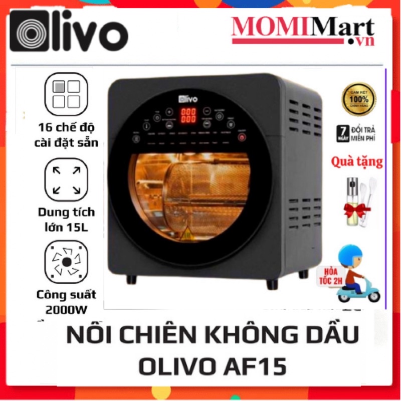 NỒI NƯỚNG ĐA NĂNG, NỒI CHIÊN KHÔNG DẦU OLIVO AF15 Thương hiệu Mỹ, bảo hành 24 tháng