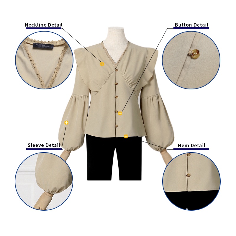 Zanzea Áo Nữ Tay Dài Phồng Cổ Chữ V Thời Trang Châu Âu