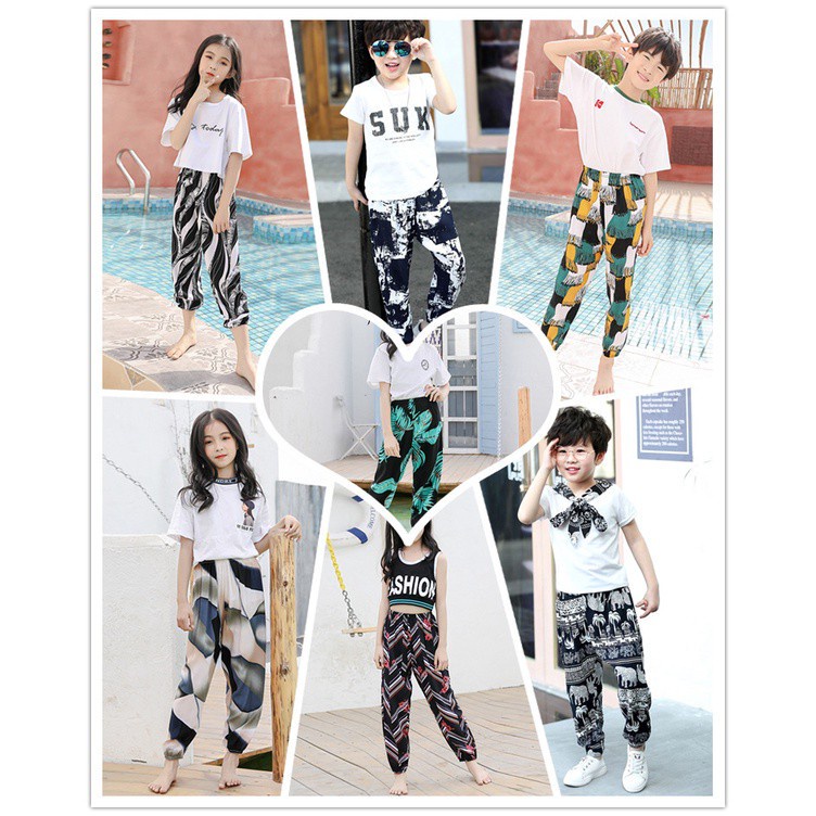 80-150CM Quần Thể Thao Cotton Mỏng Ống Dài Rộng Chống Muỗi Phong Cách Hàn Quốc Dành Cho Trẻ 26