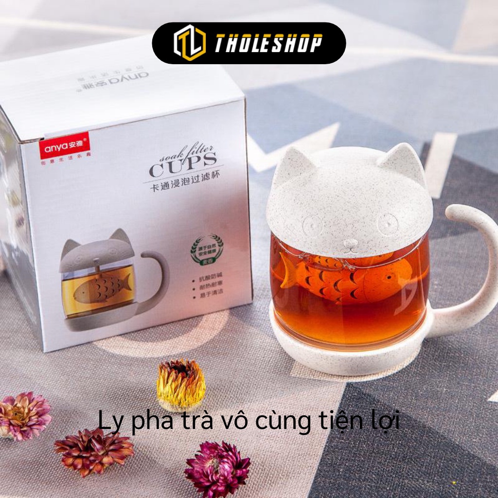 Ly Pha Trà - Ly Thủy Tinh Lọc Trà  Hình Mèo Ngộ Nghĩnh, Không Nóng Tay Khi Sôi 6619