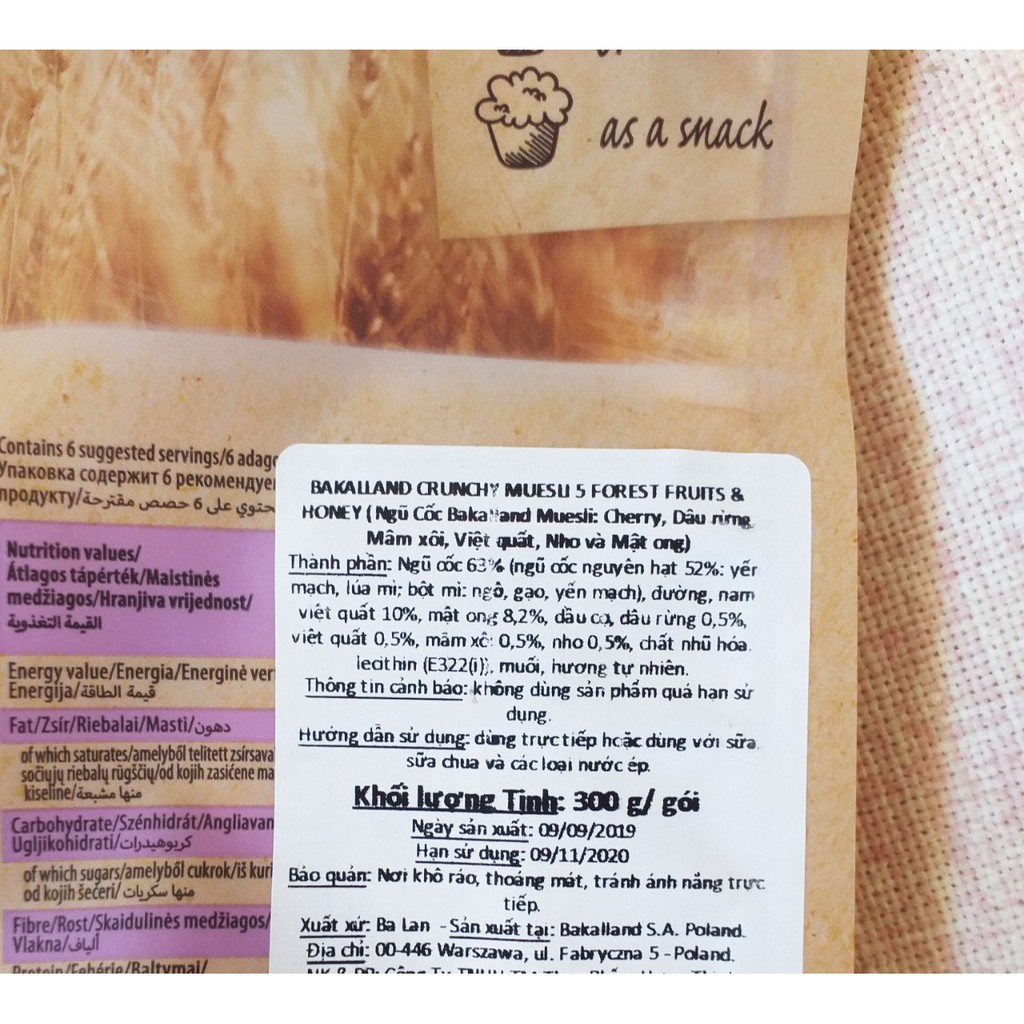Ngũ cốc ăn sáng Bakalland Muesli trái cây dinh dưỡng 300gr HSD 10/2024- ÂU CHÂU SHOP