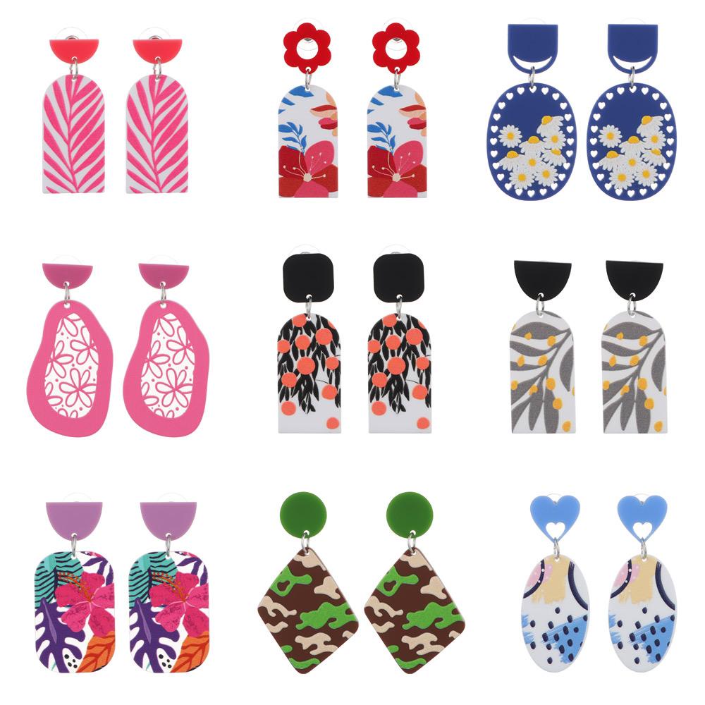 Bông Tai Họa Tiết Hoa Hình Học Nhiều Màu Sắc Thời Trang Dễ Thương