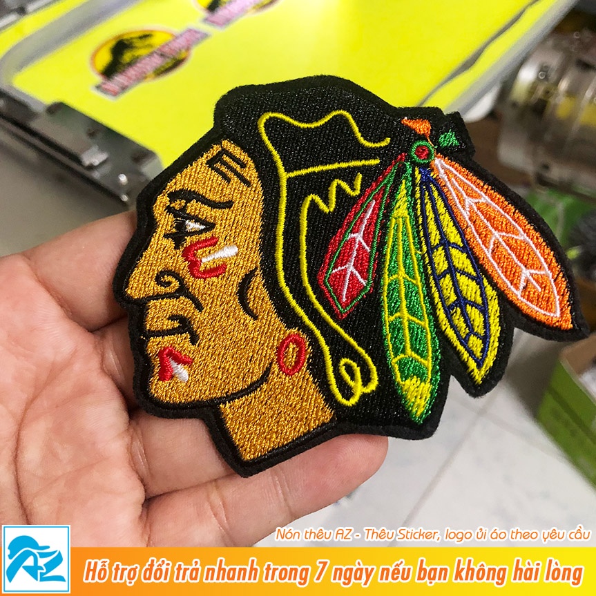 Patch vải thêu hình logo Chicago Blackhawks Team - Sticker ủi vá quần áo S197