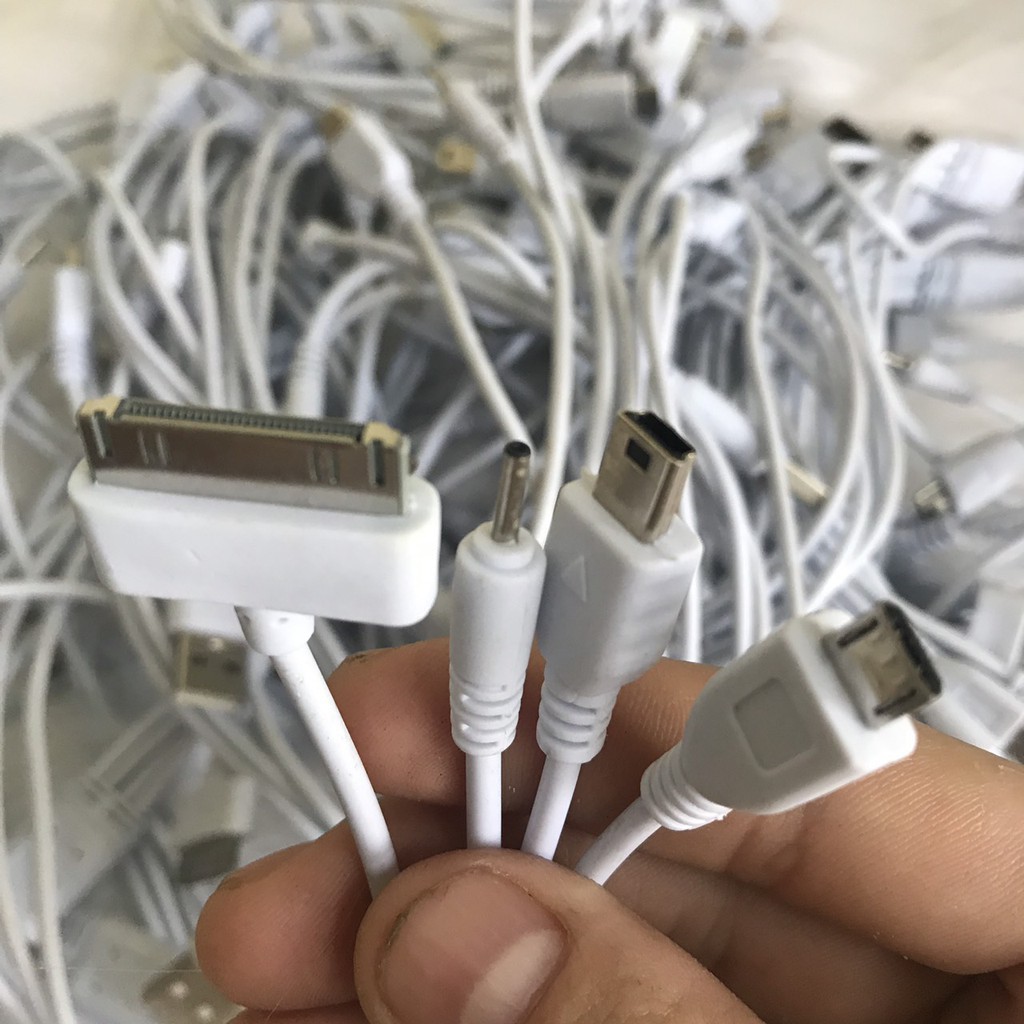 Cáp sạc 4 đầu dùng cho IP4s / micro usb / noki đầu nhọn 1280 / Đầu mini usb sạc máy nghe nhạc,loa bluetooth, Điện thoại.