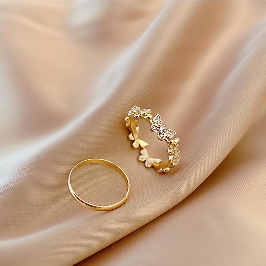 Bộ 2 Nhẫn Cưới Bằng Thép Không Gỉ Mạ Vàng Hình Bướm Phong Cách Hàn Quốc Sang Trọng Thời Trang Dành Cho Nữ