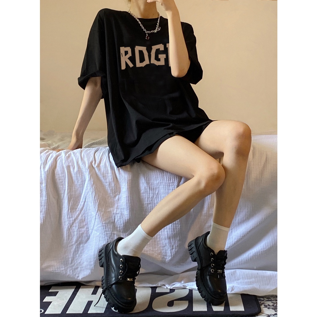 Xiaozhainv Áo Thun Tay Ngắn Cổ Tròn Dáng Rộng In Chữ Đơn Giản Phong Cách Hàn Quốc Thời Trang Cho Nữ