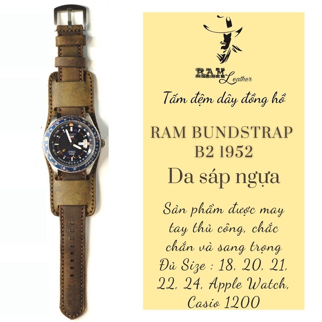 Tấm Đệm Dây đồng hồ Apple Watch , Iwatch , Iphone Watch Chống Mồ Hôi Da Bò Rằn Ri Quân Đội RAM Leather B2  Bền Đẹp
