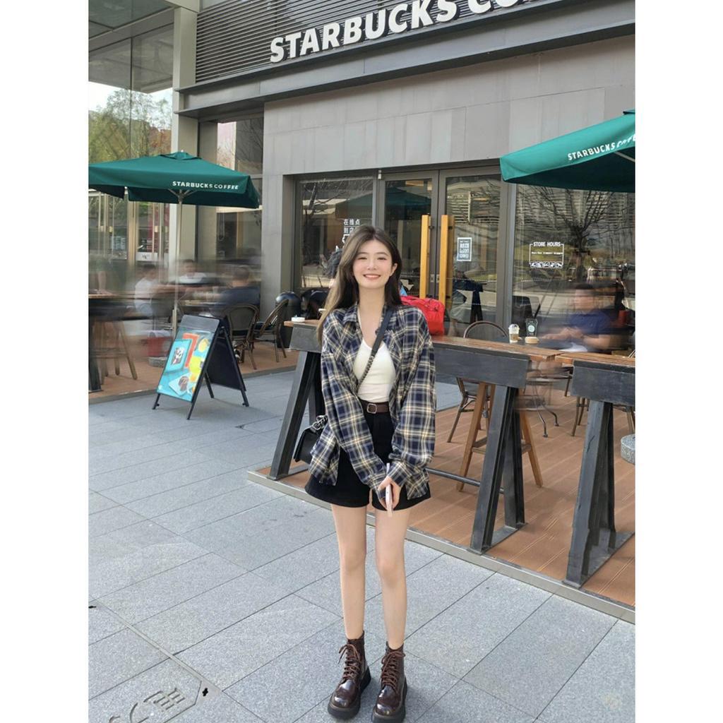 Áo Sơ Mi Khoác Ngoài Họa Tiết Ca Rô Thời Trang Mới Cho Nữ
