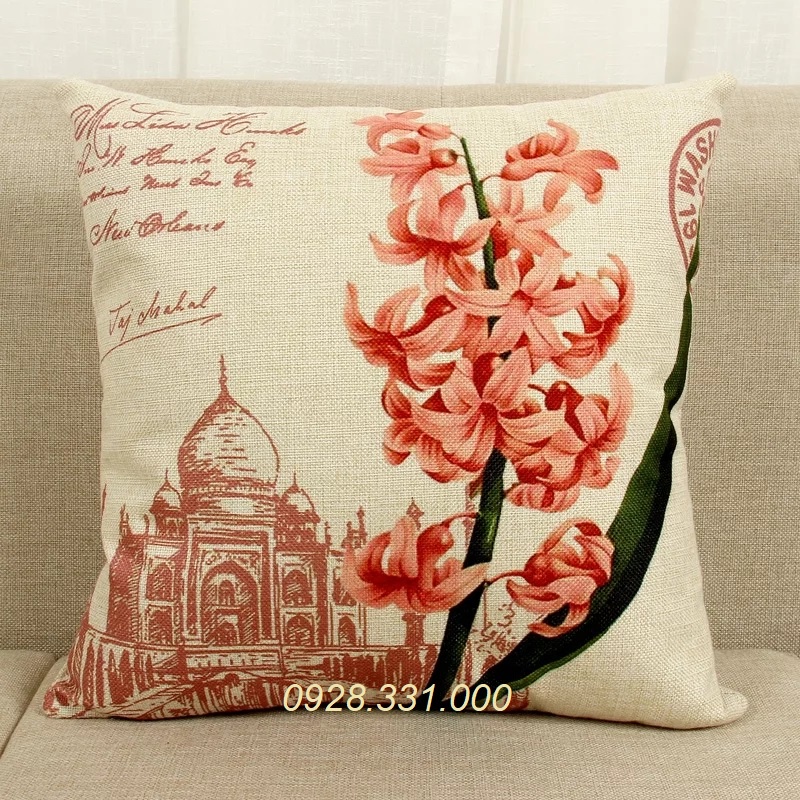 Gối tựa lưng vải Gai bố có khóa kéo 43x43cm