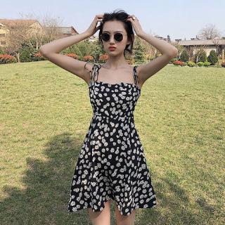 [Baywellfashion]Váy Đầm Hai Dây In Họa Tiết Hoa Cúc Xinh Xắn Dành Cho Nữ