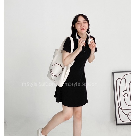 Đầm thun xòe tay ngắn cổ bẻ 2 nút xinh xắn thời trang ulzzang Hàn Quốc VM STYLE 21VD10T371504-21VD12T372204 | BigBuy360 - bigbuy360.vn