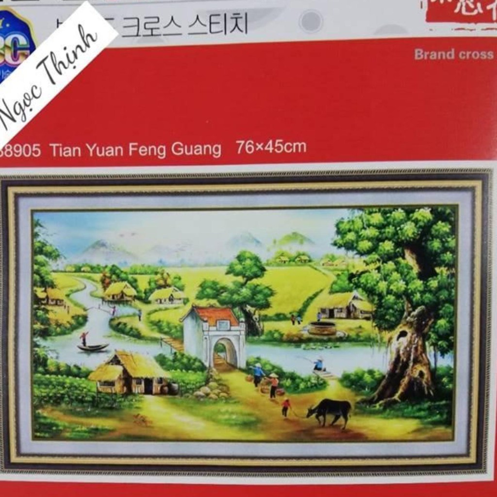 FreeShip từ 250K-Tranh thêu chữ thập phong cảnh làng quê việt nam DLH-88905 76x45cm