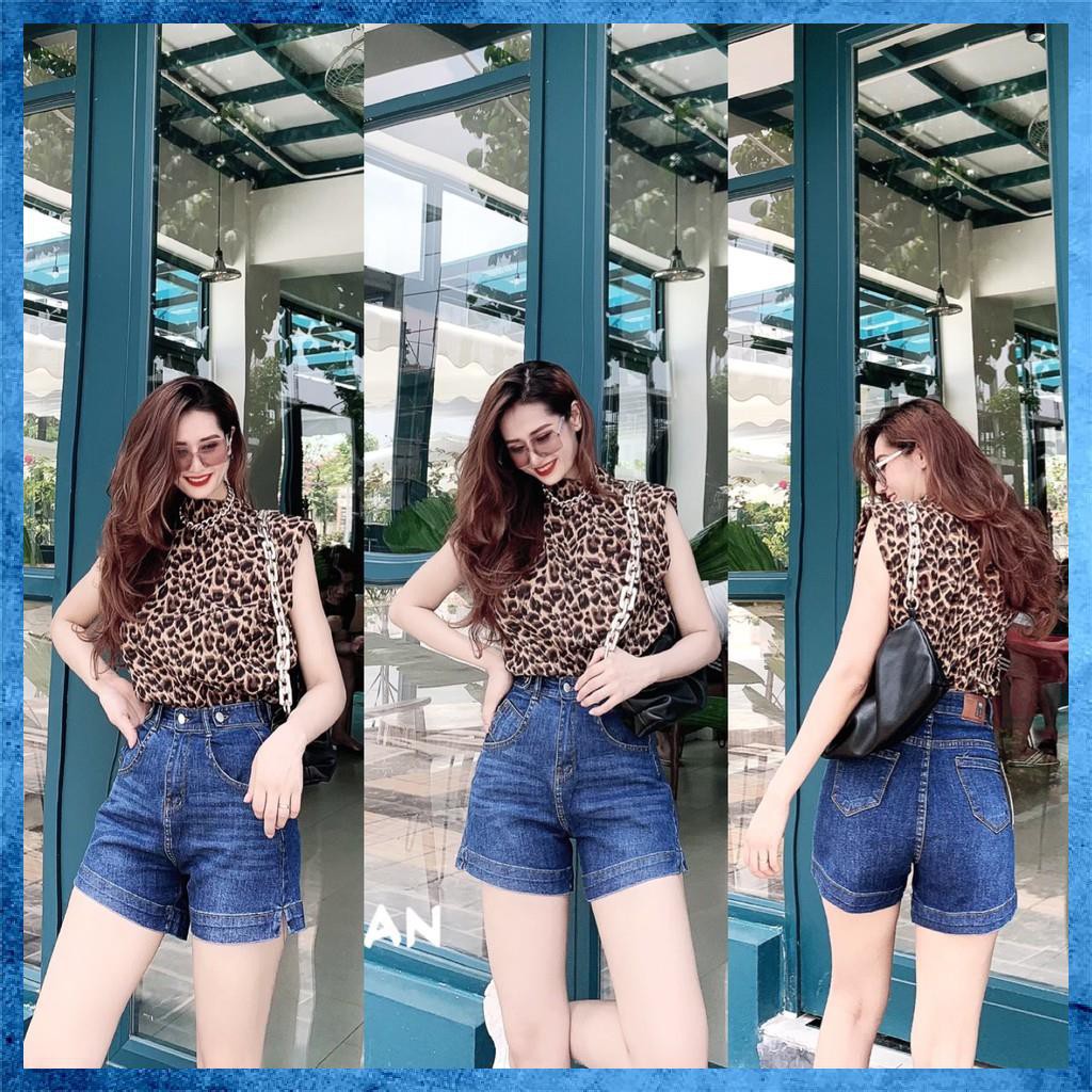 [Jeans nữ thiết kế] Quần sooc bò trơn, quần shorts jeans lưng cao túi chéo xẻ gấu. Mã S5105