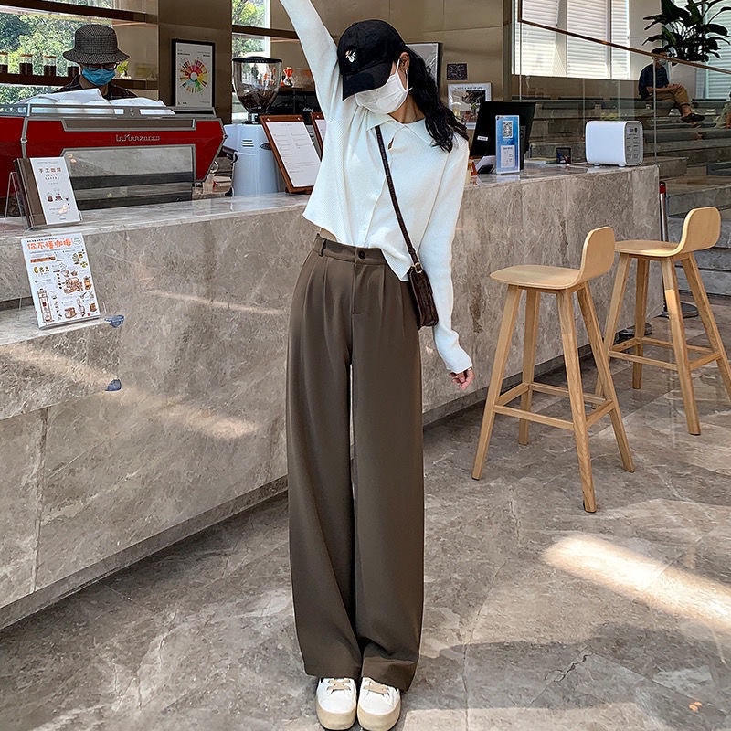 Quần suông dài nâu tây dáng đứng phong cách ulzzang