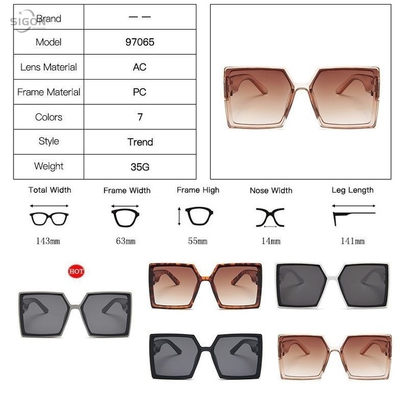Kính Mát Gọng Vuông Lớn Chống Tia Uv Cho Nữ